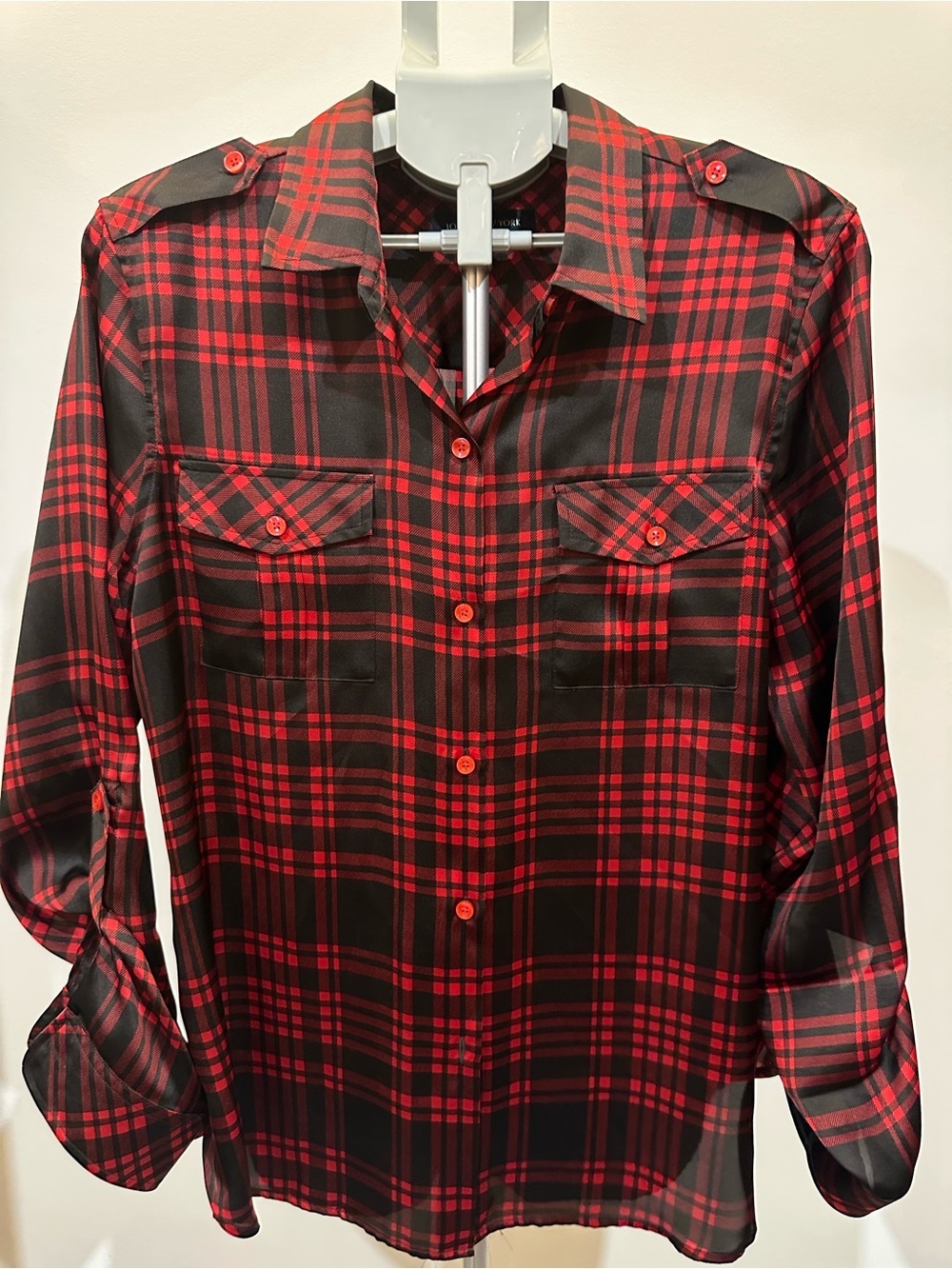 Jones New York Red and Black Plaid Button-Down Shirt